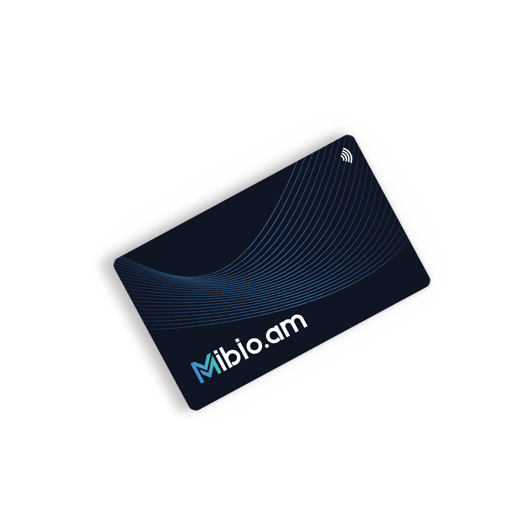 Front of a dark Mibio card
