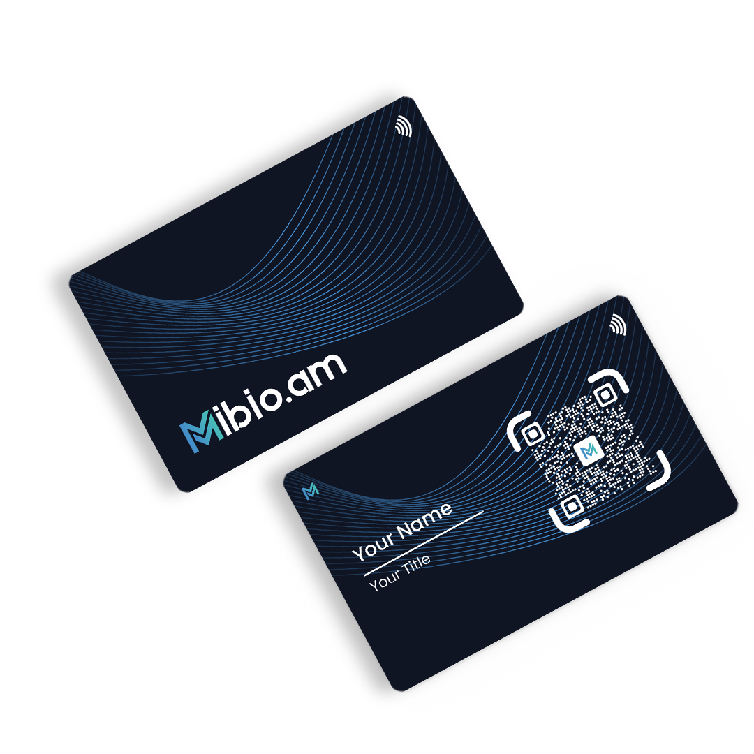 Back and front of a dark Mibio card